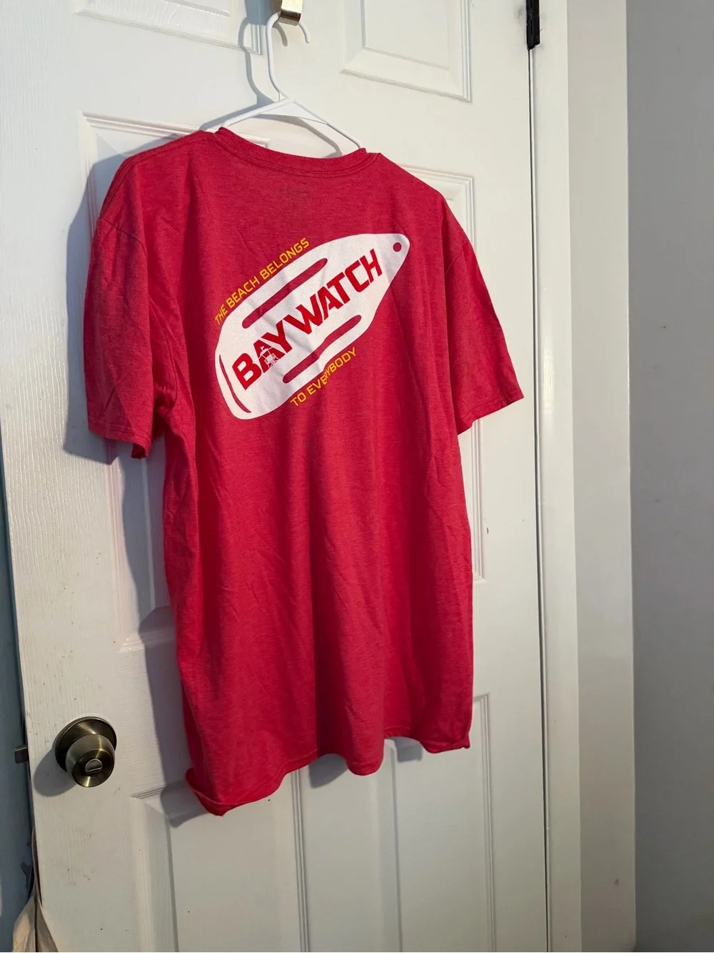 Men's Red Short-Sleeve Crewneck T-Shirt with Baywatch Emblem